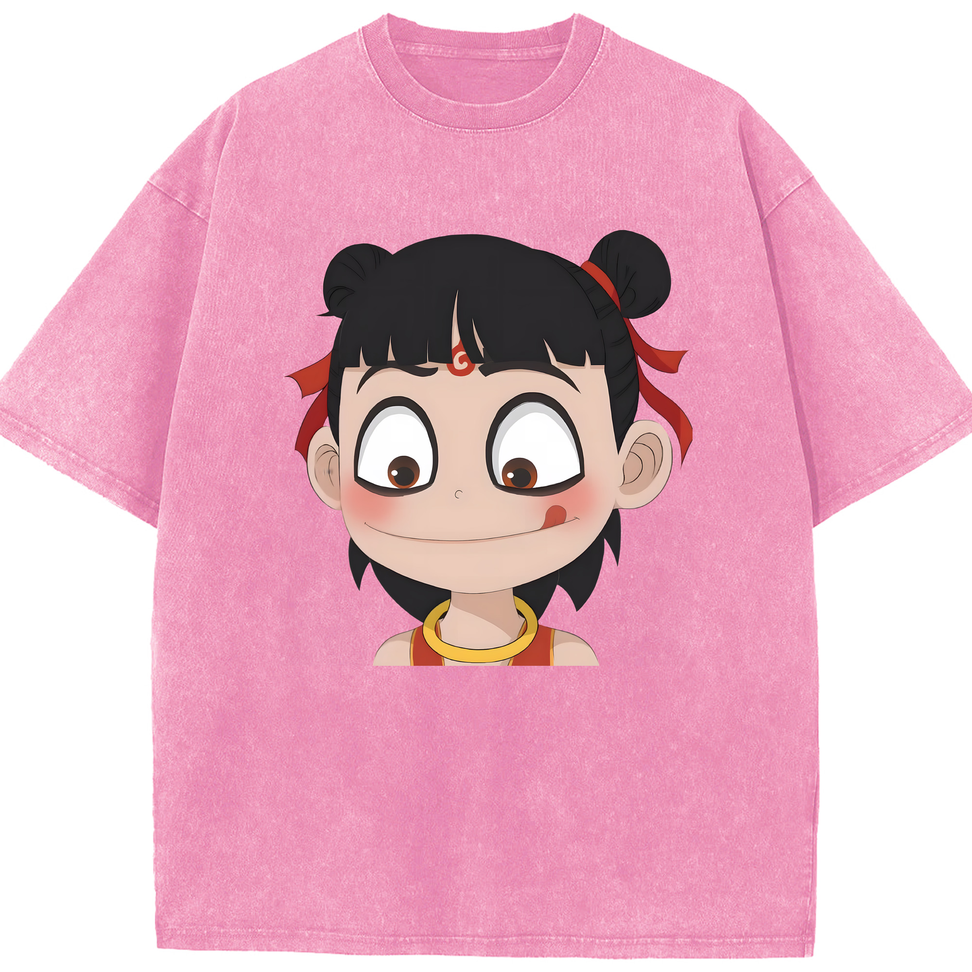 （画像用） Ne Zha 2 ナタ 魔童の大暴れ 綿100% ヴィンテージ風 半袖Tシャツ（フロントプリント）